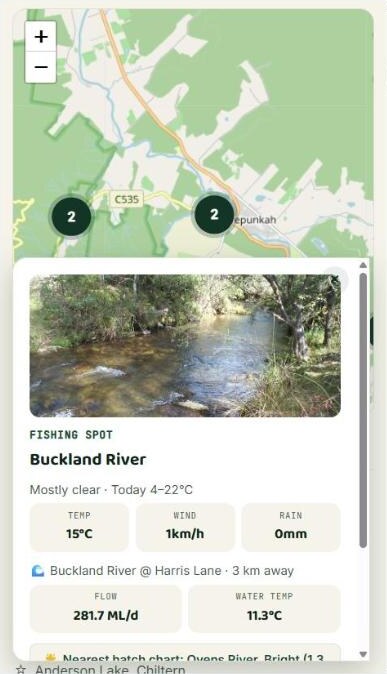 An ATF fishing spot with live river data